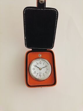 Quartz Travel Alarm Clock In Orange Case Battery Included- New Without Tag